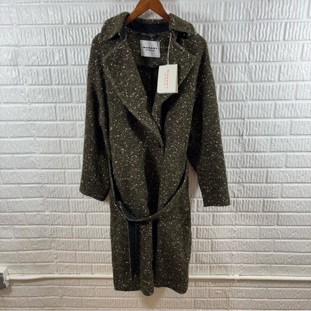 Isabel Marant Etoile Horia Wool Wrap Coat Khaki Green Size 36 4 NEW - Picture 2 of 8